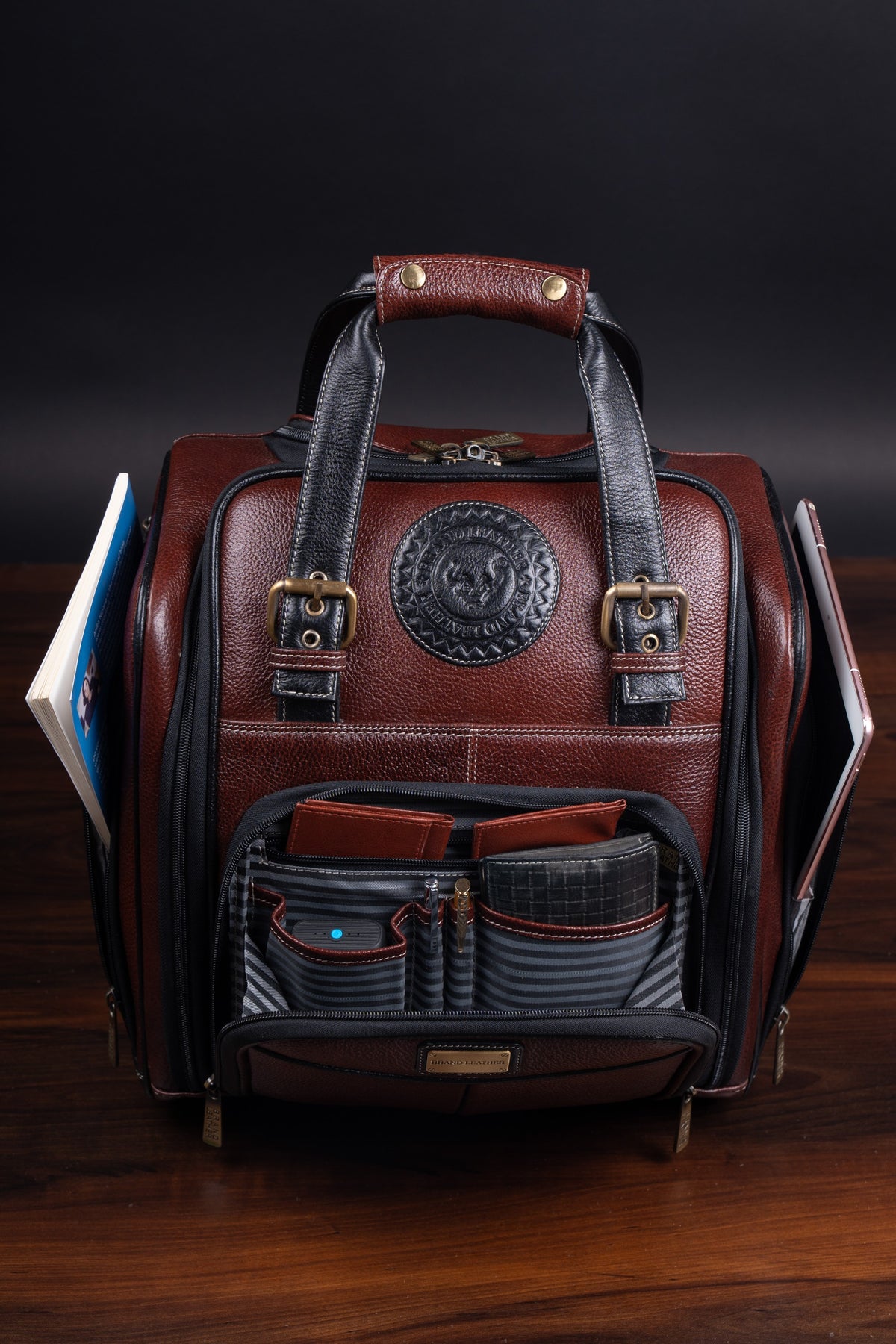 Genuine Leather Underseat Carry-On Rolling Travel Luggage Bags