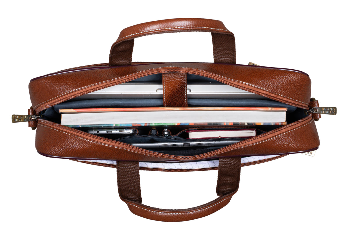 BRAND LEATHER Genuine Leather Laptop Bag for Men/Office Bag for Men |Fits 14|15.6|16 Inch Laptop Bag/MacBook |Leather Bag for Men with Shoulder Straps|Crossbody Laptop Messenger Bag for Men