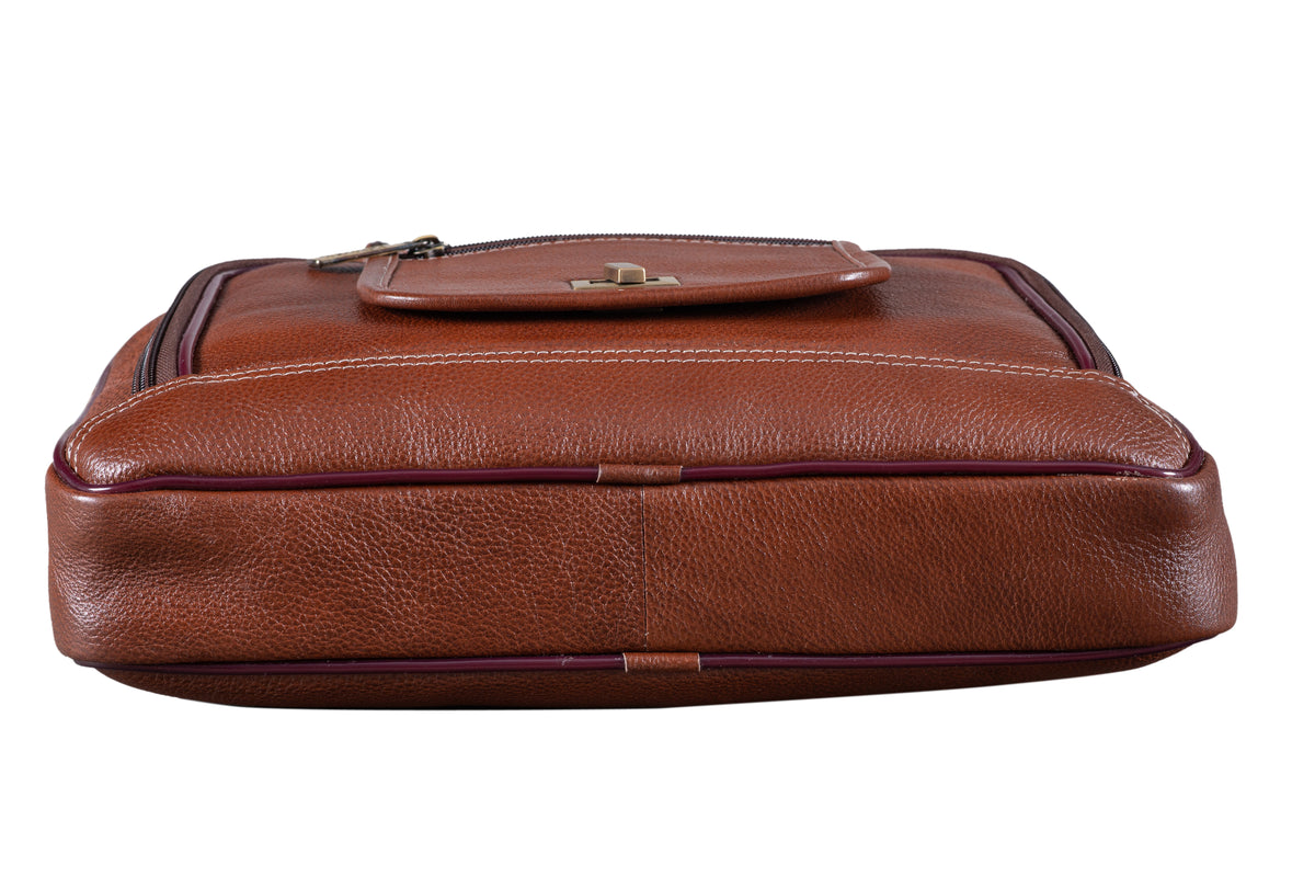 BRAND LEATHER Laptop Bag for Men - Genuine Leather Messenger Bag for Office - Fits up to 13 Inch Laptop -Brown Shoulder Bag