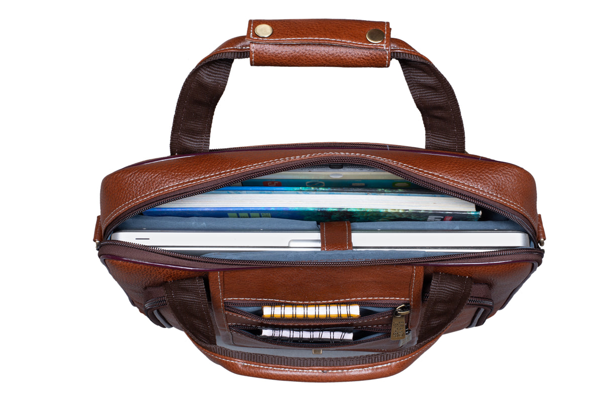 BRAND LEATHER Laptop Bag for Men - Genuine Leather Messenger Bag for Office - Fits up to 13 Inch Laptop -Brown Shoulder Bag