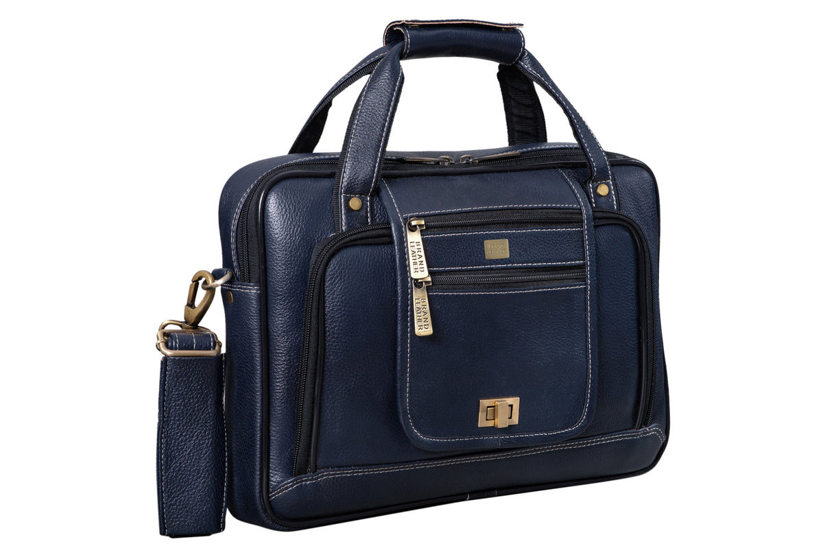 BRAND LEATHER Laptop Bag for Men - Genuine Leather Messenger Bag for Office - Fits up to 13 Inch Laptop -Brown Shoulder Bag