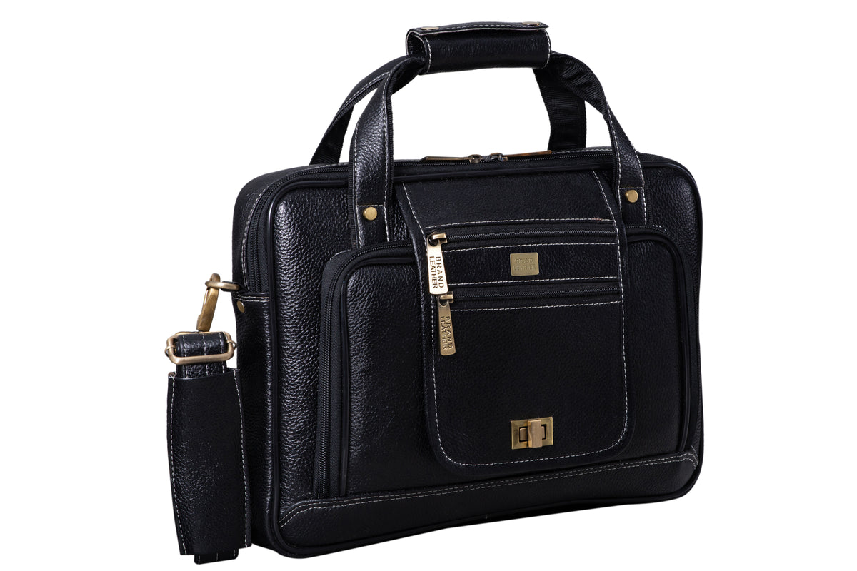 BRAND LEATHER Laptop Bag for Men - Genuine Leather Messenger Bag for Office - Fits up to 13 Inch Laptop -Brown Shoulder Bag