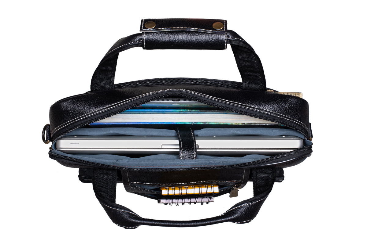 BRAND LEATHER Laptop Bag for Men - Genuine Leather Messenger Bag for Office - Fits up to 13 Inch Laptop -Brown Shoulder Bag