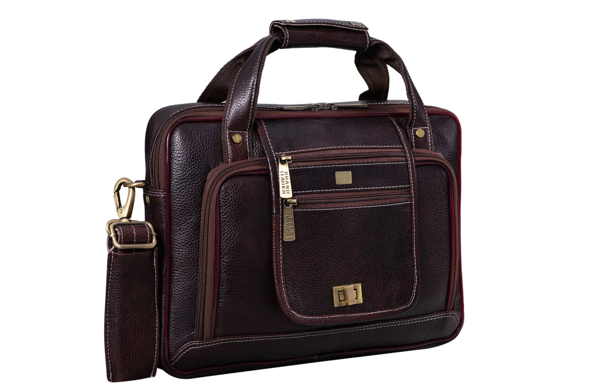 BRAND LEATHER Laptop Bag for Men - Genuine Leather Messenger Bag for Office - Fits up to 13 Inch Laptop -Brown Shoulder Bag
