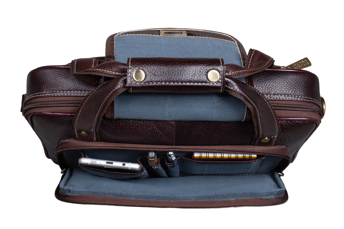 BRAND LEATHER Laptop Bag for Men - Genuine Leather Messenger Bag for Office - Fits up to 13 Inch Laptop -Brown Shoulder Bag