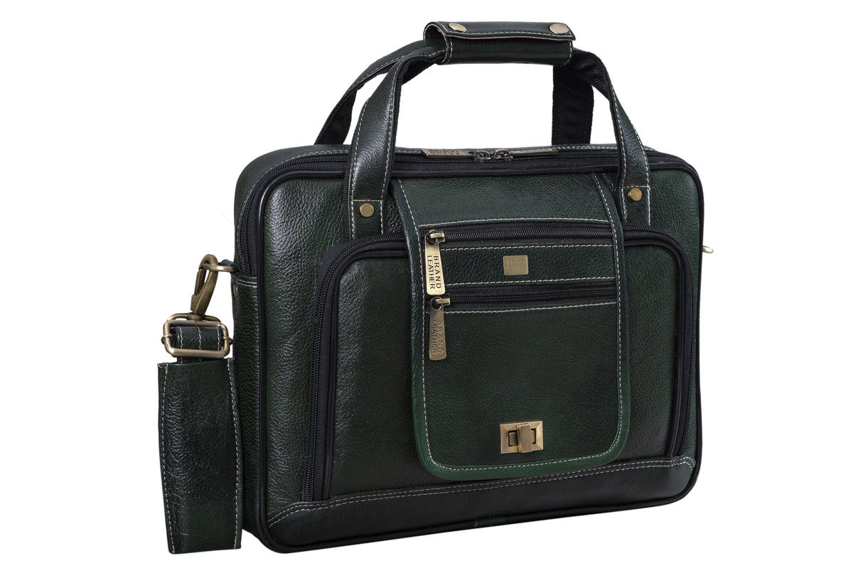 BRAND LEATHER Laptop Bag for Men - Genuine Leather Messenger Bag for Office - Fits up to 13 Inch Laptop -Brown Shoulder Bag