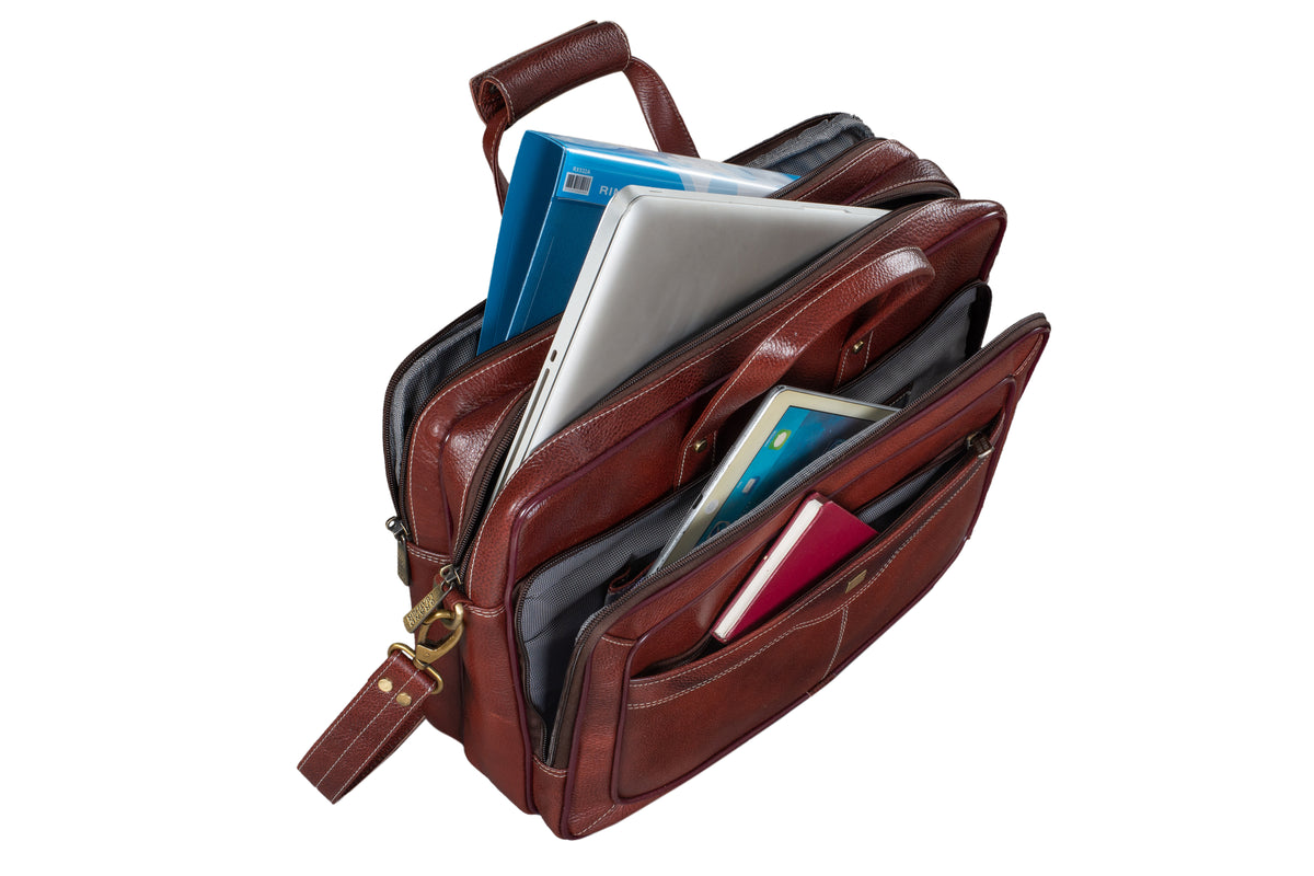 Genuine Leather Laptop Bag for Men - Office Bag, Brown - Fits Up to 16-inch Laptop/MacBook - Shoulder Bag/Hand Bag