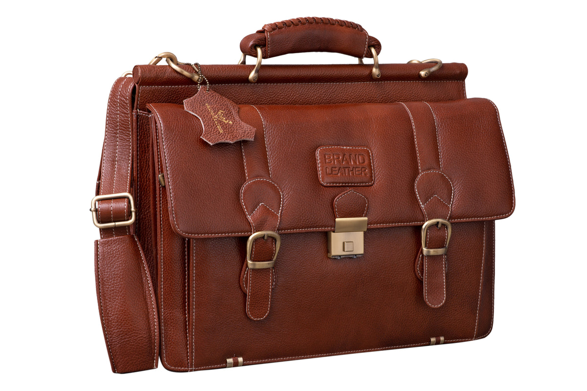 BRAND LEATHER Genuine Leather Laptop Bag for Men/Office Bag for Men, Brown | Fits Upto 16 Inch Laptop/MacBook | Handbags with Shoulder Straps | Leather Bag for Men | Trolley Strap in Laptop Bag