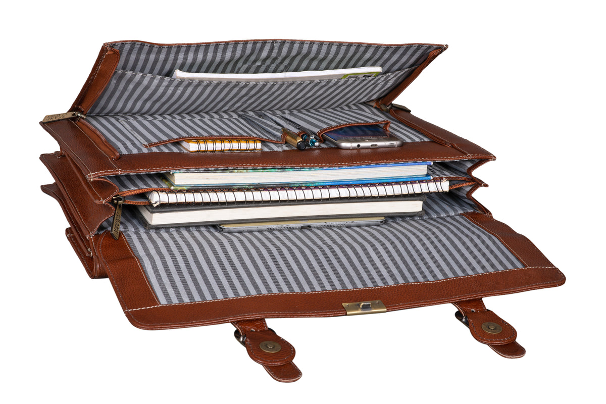 BRAND LEATHER Genuine Leather Laptop Bag for Men/Office Bag for Men, Brown | Fits Upto 16 Inch Laptop/MacBook | Handbags with Shoulder Straps | Leather Bag for Men | Trolley Strap in Laptop Bag