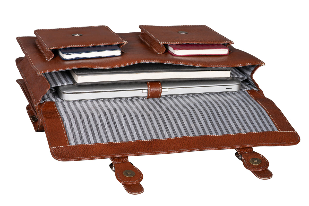 BRAND LEATHER Genuine Leather Laptop Bag for Men/Office Bag for Men, Brown | Fits Upto 16 Inch Laptop/MacBook | Handbags with Shoulder Straps | Leather Bag for Men | Trolley Strap in Laptop Bag