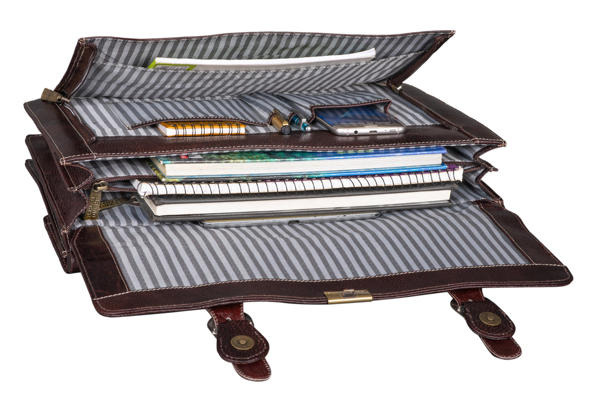 BRAND LEATHER Genuine Leather Laptop Bag for Men/Office Bag for Men, Brown | Fits Upto 16 Inch Laptop/MacBook | Handbags with Shoulder Straps | Leather Bag for Men | Trolley Strap in Laptop Bag