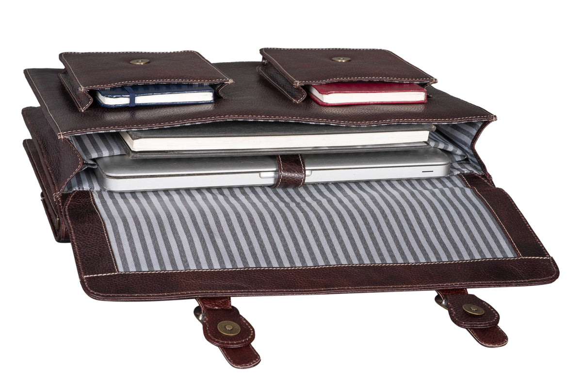 BRAND LEATHER Genuine Leather Laptop Bag for Men/Office Bag for Men, Brown | Fits Upto 16 Inch Laptop/MacBook | Handbags with Shoulder Straps | Leather Bag for Men | Trolley Strap in Laptop Bag