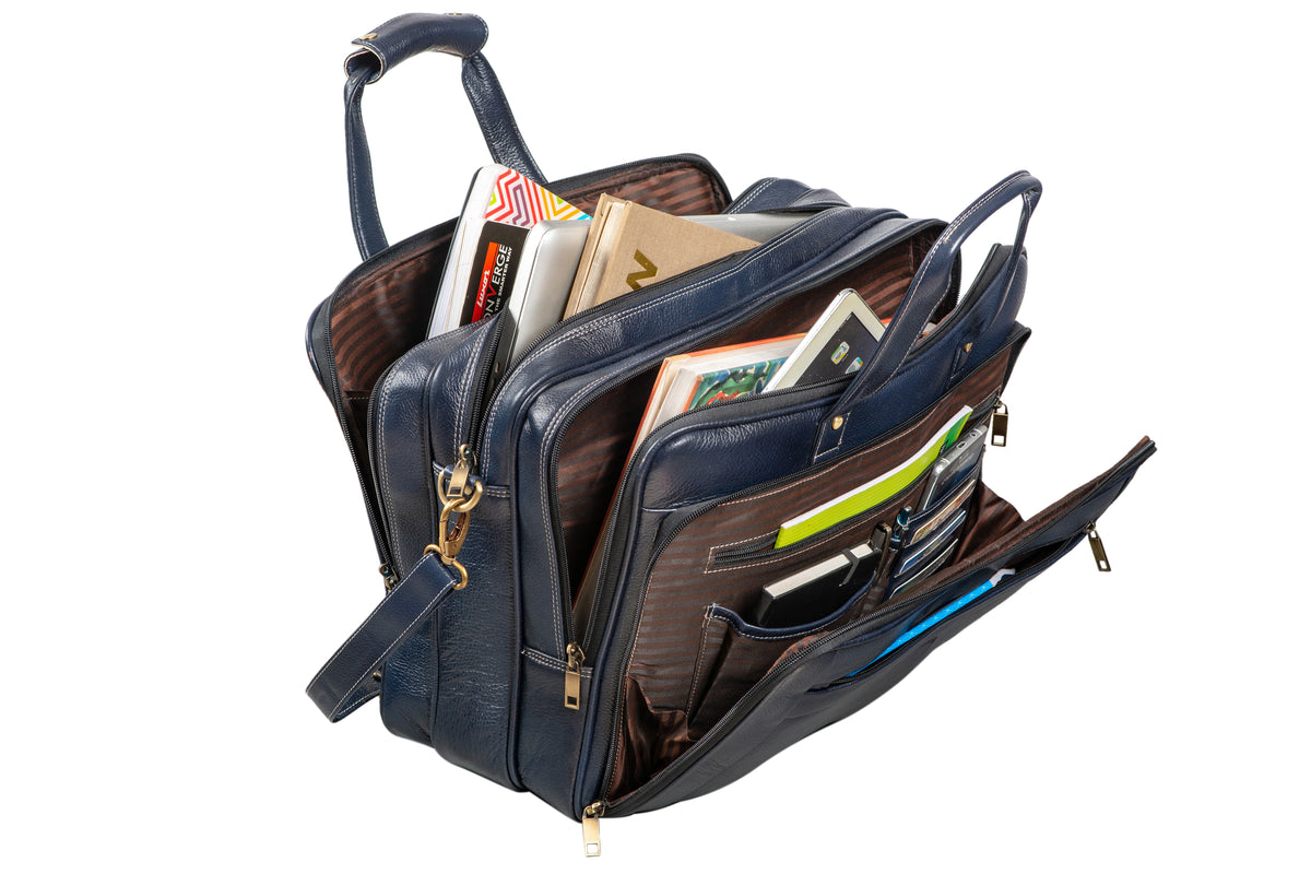 Genuine Leather 17 inch Laptop Messenger Bag with 3 Gusset|Shoulder Padded|ATM Card Slot|Mobile Pocket|Pen Pocket