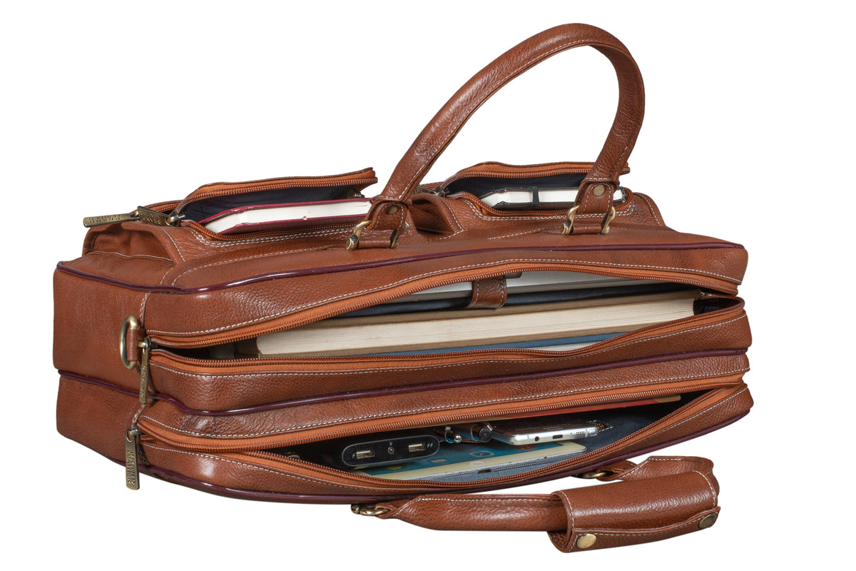 BRAND LEATHER Genuine Leather Laptop Bag for Men/Office Bag for Men, Brown | Fits Upto 16 Inch Laptop/MacBook | Handbags with Shoulder Straps | Leather Bag for Men | Trolley Strap in Laptop Bag