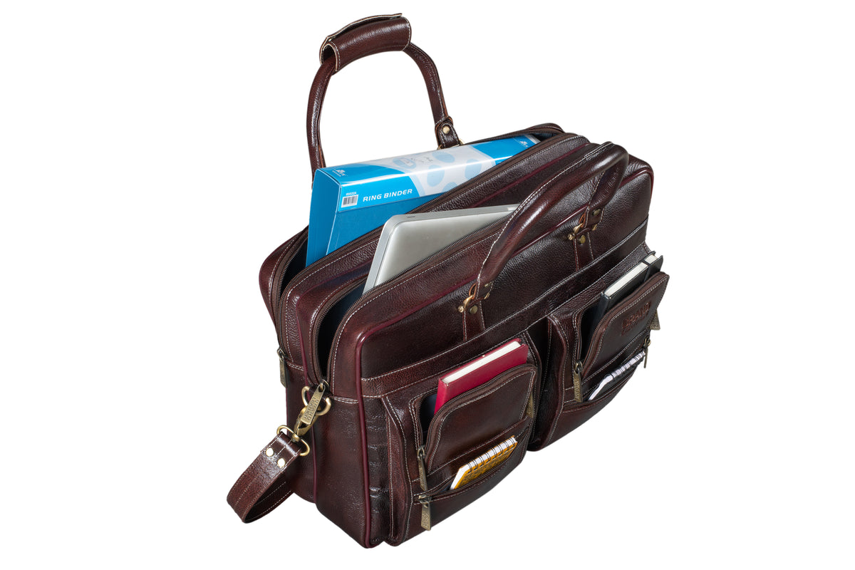 BRAND LEATHER Genuine Leather Laptop Bag for Men/Office Bag for Men, Brown | Fits Upto 16 Inch Laptop/MacBook | Handbags with Shoulder Straps | Leather Bag for Men | Trolley Strap in Laptop Bag