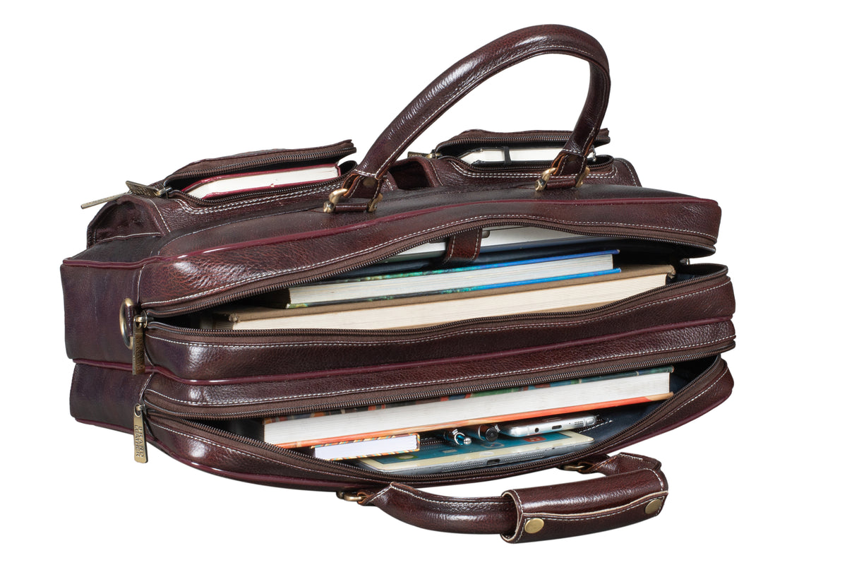 BRAND LEATHER Genuine Leather Laptop Bag for Men/Office Bag for Men, Brown | Fits Upto 16 Inch Laptop/MacBook | Handbags with Shoulder Straps | Leather Bag for Men | Trolley Strap in Laptop Bag