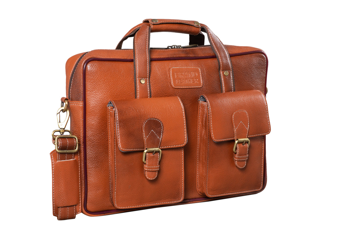 BRAND LEATHER Laptop Bag for Men - Genuine Leather Messenger Bag for Office - Fits up to 16 Inch Laptop -Brown Shoulder Bag with Multiple Compartments - Executive Leather Bag for Work and Travel