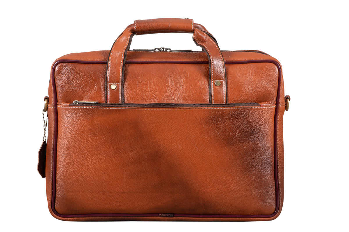 BRAND LEATHER Laptop Bag for Men - Genuine Leather Messenger Bag for Office - Fits up to 16 Inch Laptop -Brown Shoulder Bag with Multiple Compartments - Executive Leather Bag for Work and Travel