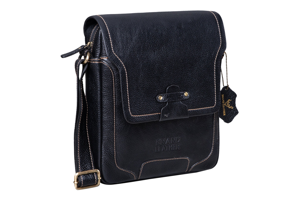 BRAND LEATHER Genuine Leather Sling Bag for Men - Crossbody One Side Bag with Multiple Pockets, Adjustable Shoulder Straps - Messenger Bag Ideal for Travel and Office Use, 1-Year Warranty