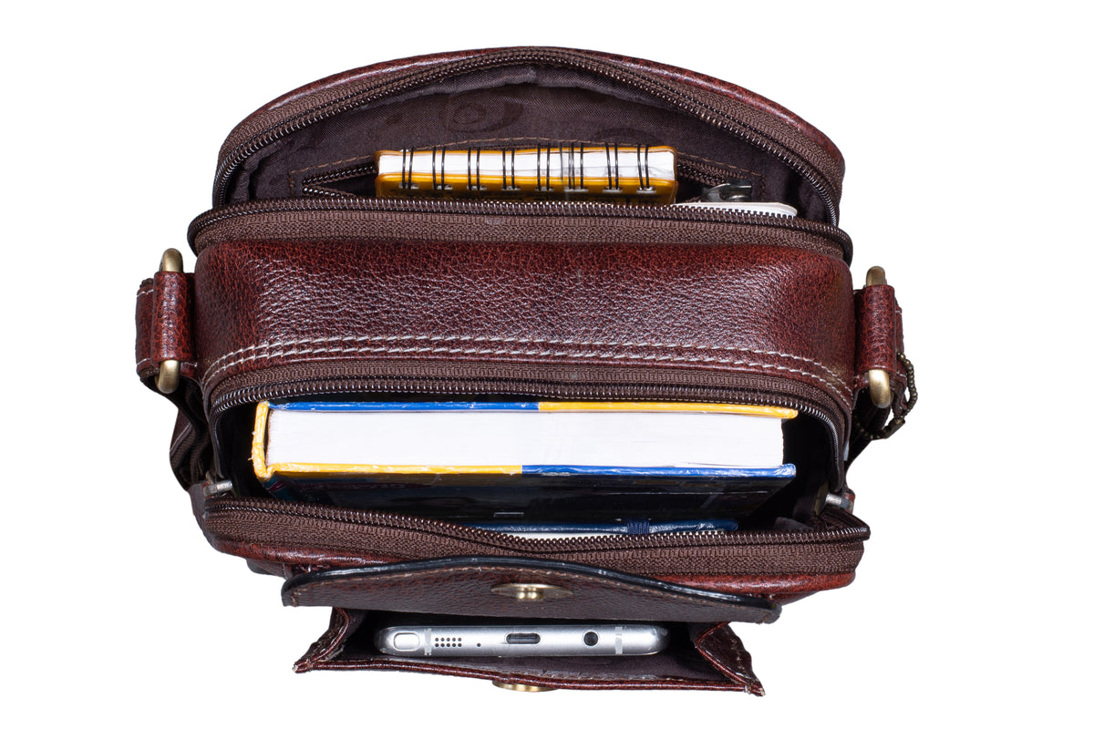 BRAND LEATHER Bombay Brown Leather Cross Body Sling Bag For Unisex