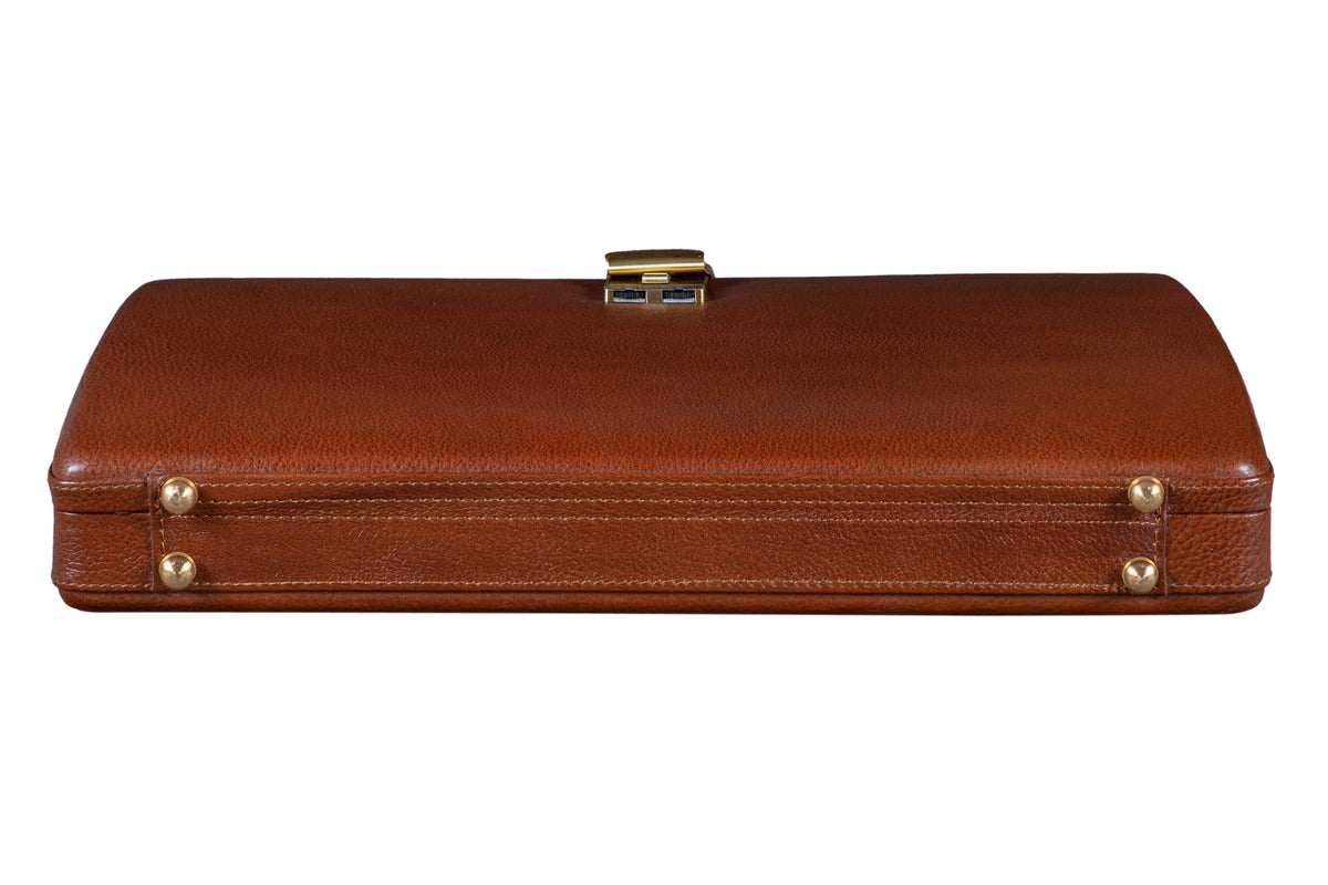 BRAND LEATHER Genuine Leather Briefcase For Men With Single Combination Lock