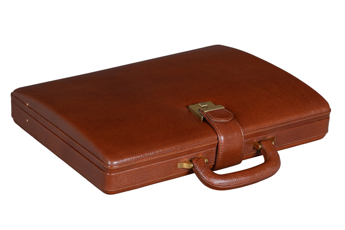 BRAND LEATHER Genuine Leather Briefcase For Men With Single Combination Lock