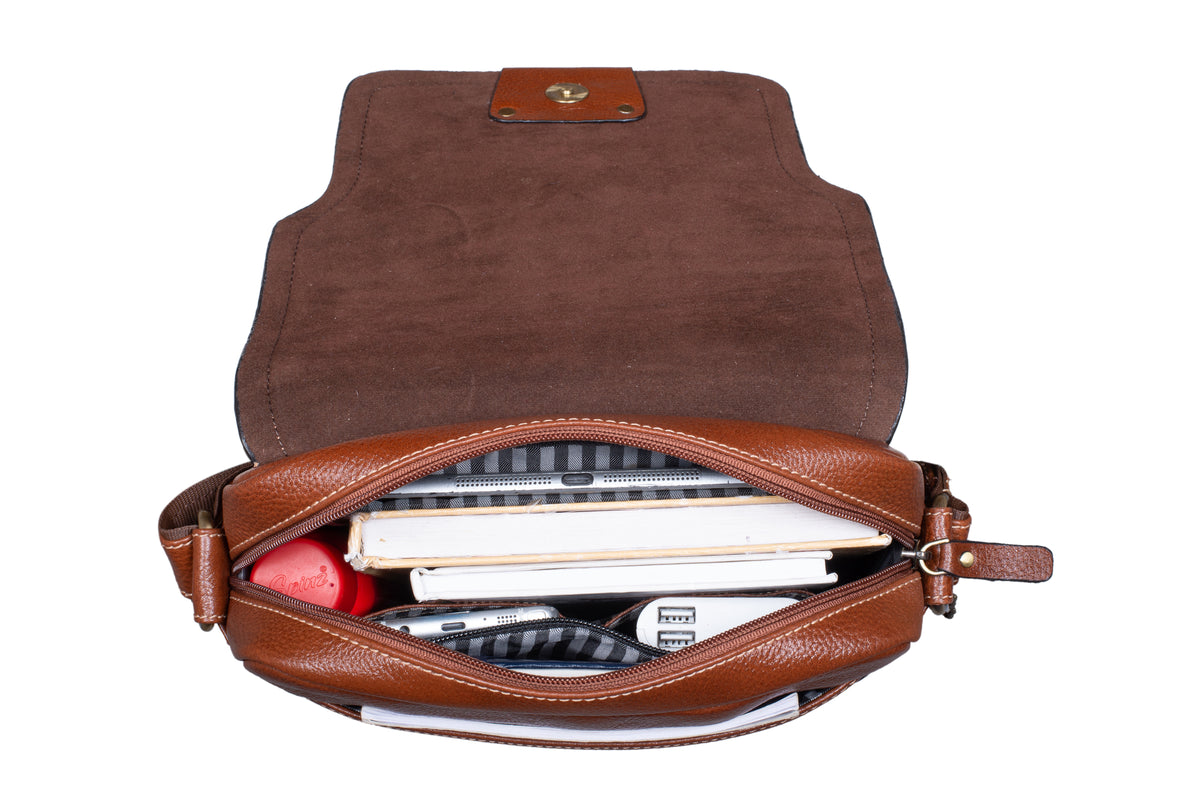 BRAND LEATHER Genuine Leather Sling Bag for Men - Crossbody One Side Bag with Multiple Pockets, Adjustable Shoulder Straps - Messenger Bag Ideal for Travel and Office Use, 1-Year Warranty