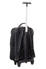 BRAND LEATHER Rolling Backpack Wheeled Laptop Backpack for Travel, Carryon Trolley Luggage Suitcase Compact Business Bag Student Laptop Bag for Men Women fit 16 Inch Notebook