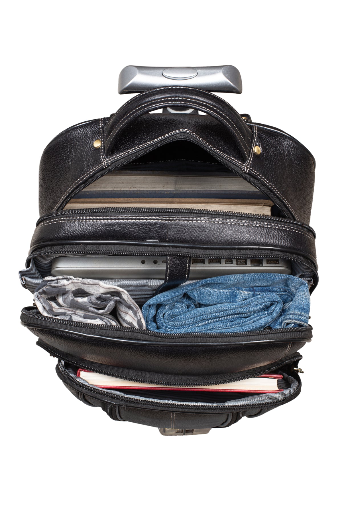 BRAND LEATHER Rolling Backpack Wheeled Laptop Backpack for Travel, Carryon Trolley Luggage Suitcase Compact Business Bag Student Laptop Bag for Men Women fit 16 Inch Notebook