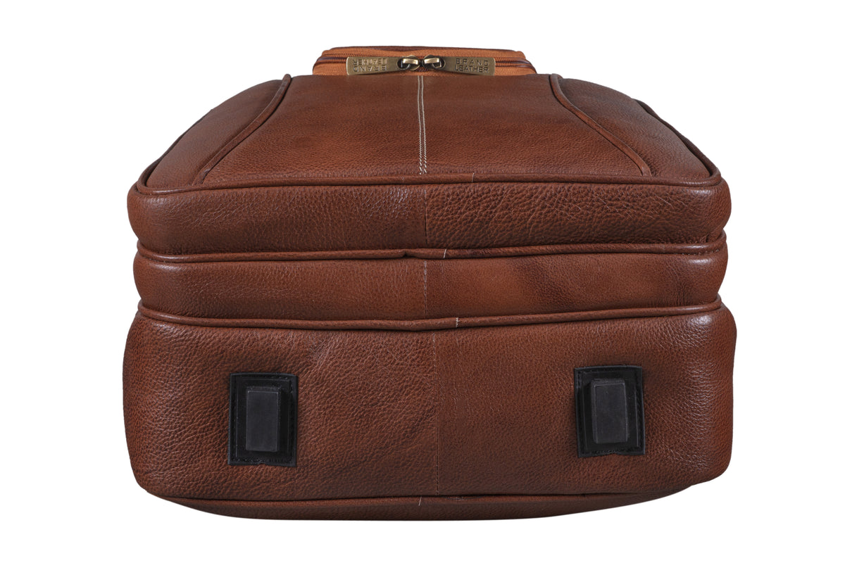 BRAND LEATHER Men's Full Grain Cow Hide Leather 17 Inch Laptop Backpack Large Capacity Weekender Overnight Camping Travel Rucksack