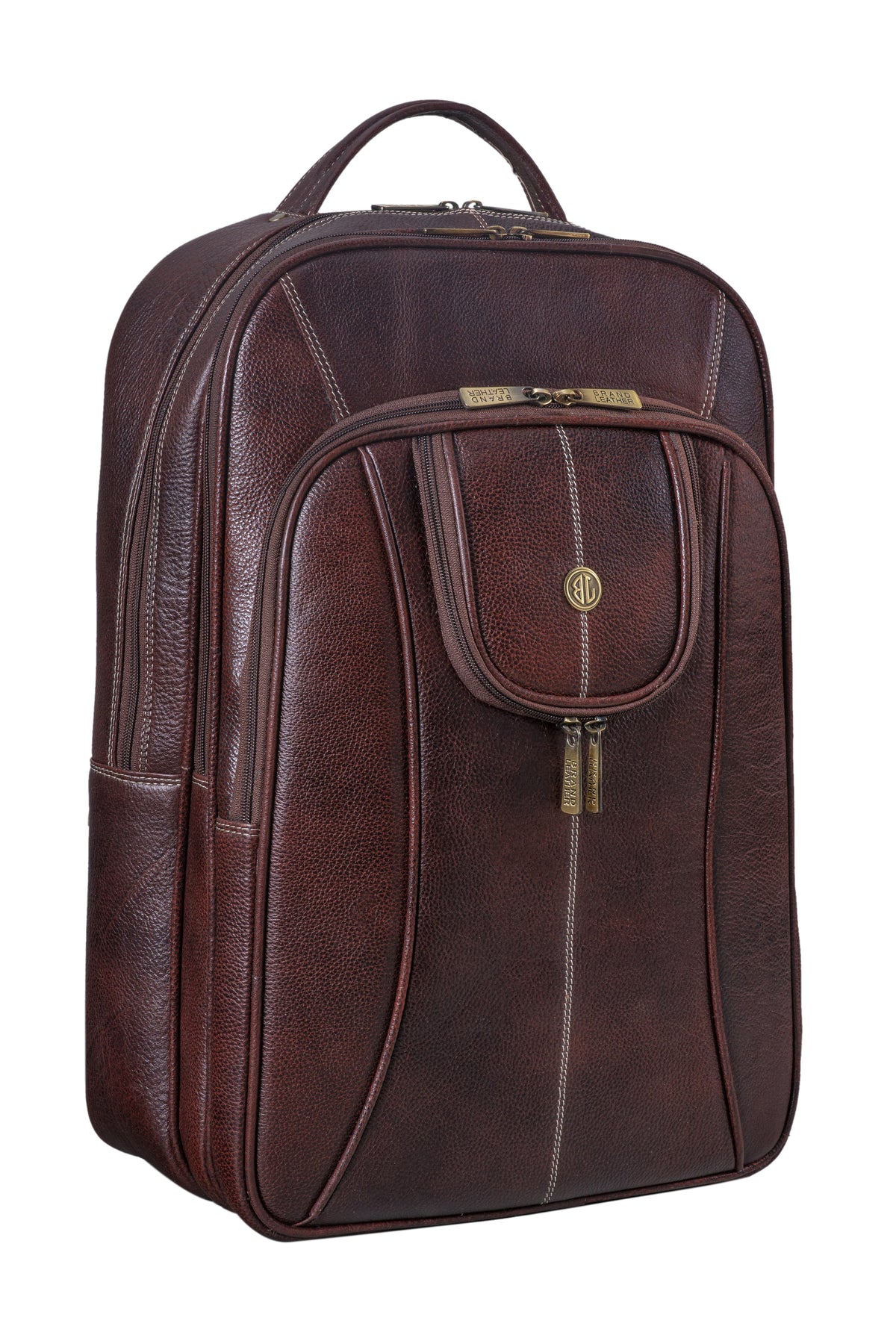 BRAND LEATHER Men's Full Grain Cow Hide Leather 17 Inch Laptop Backpack Large Capacity Weekender Overnight Camping Travel Rucksack