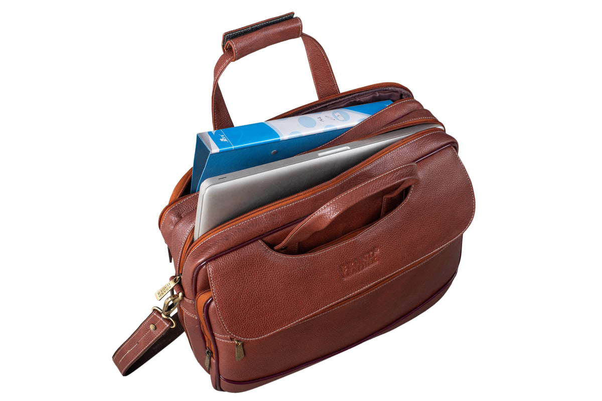 Genuine Leather 16 inch Expandable Laptop Messenger Bag with 360 Days Warranty