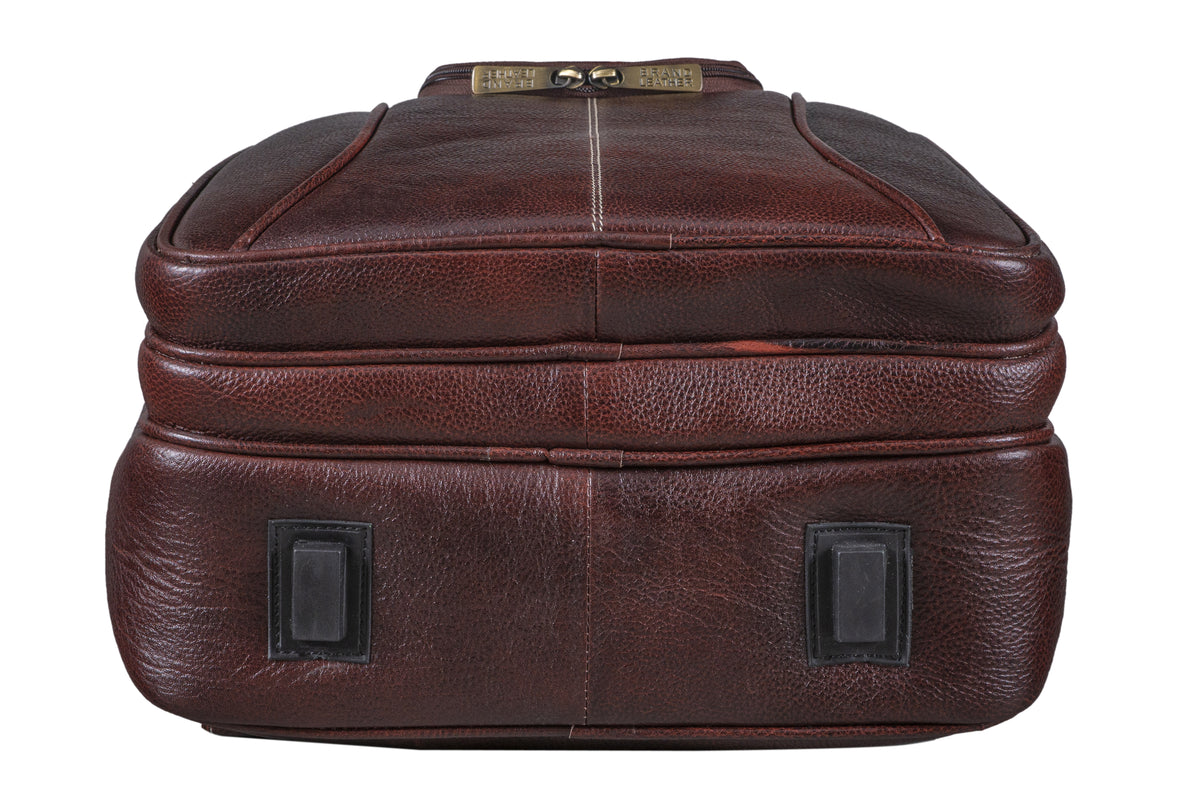 BRAND LEATHER Men's Full Grain Cow Hide Leather 17 Inch Laptop Backpack Large Capacity Weekender Overnight Camping Travel Rucksack