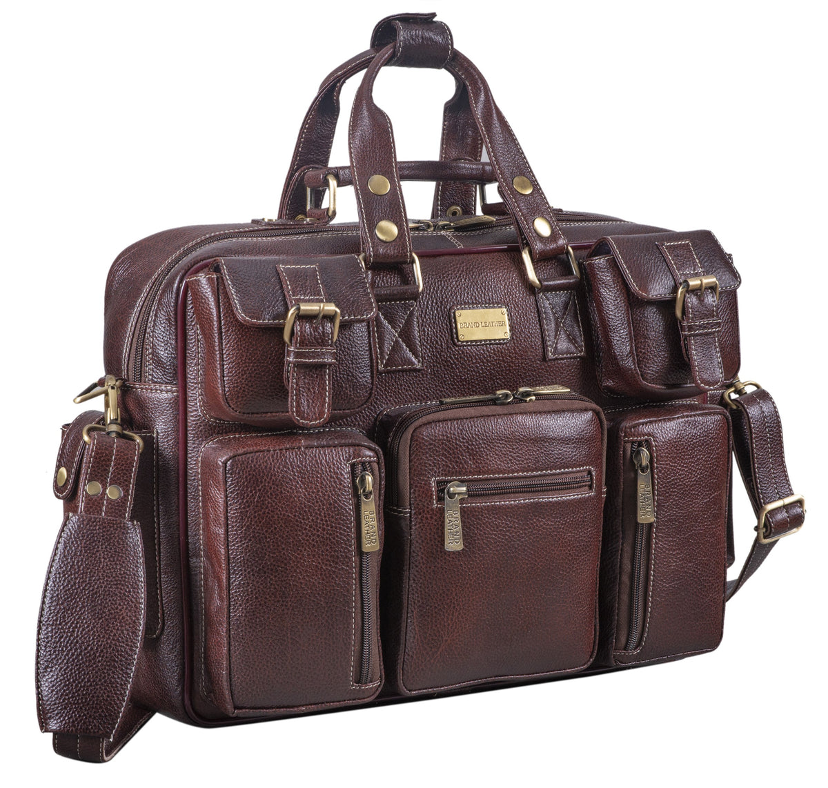 BRAND LEATHER Genuine Leather Laptop Bag for Men - Office Bag, Brown - Fits Up to 14/15.6/16 Inch Laptop/MacBook - Laptop Messenger Bag/Side Shoulder Bag with Adjustable Strap - 1 Year Warranty