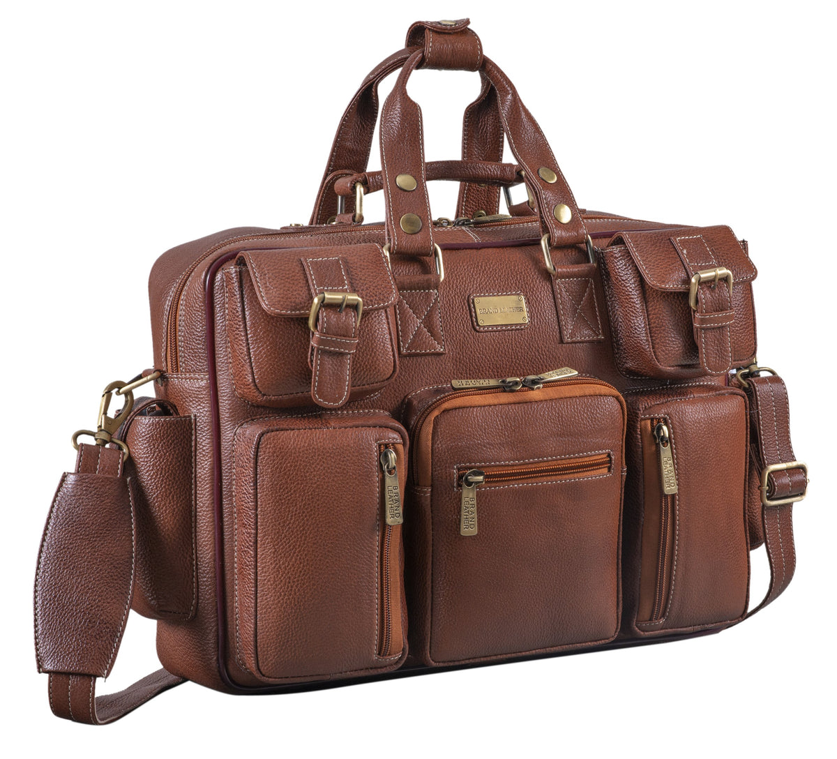 BRAND LEATHER Genuine Leather Laptop Bag for Men - Office Bag, Brown - Fits Up to 14/15.6/16 Inch Laptop/MacBook - Laptop Messenger Bag/Side Shoulder Bag with Adjustable Strap - 1 Year Warranty