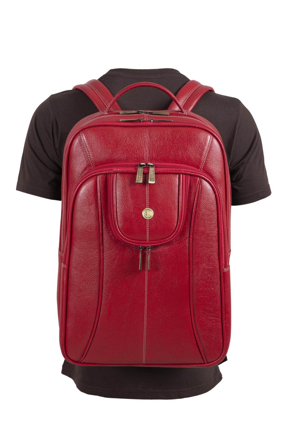 BRAND LEATHER Men's Full Grain Cow Hide Leather 17 Inch Laptop Backpack Large Capacity Weekender Overnight Camping Travel Rucksack