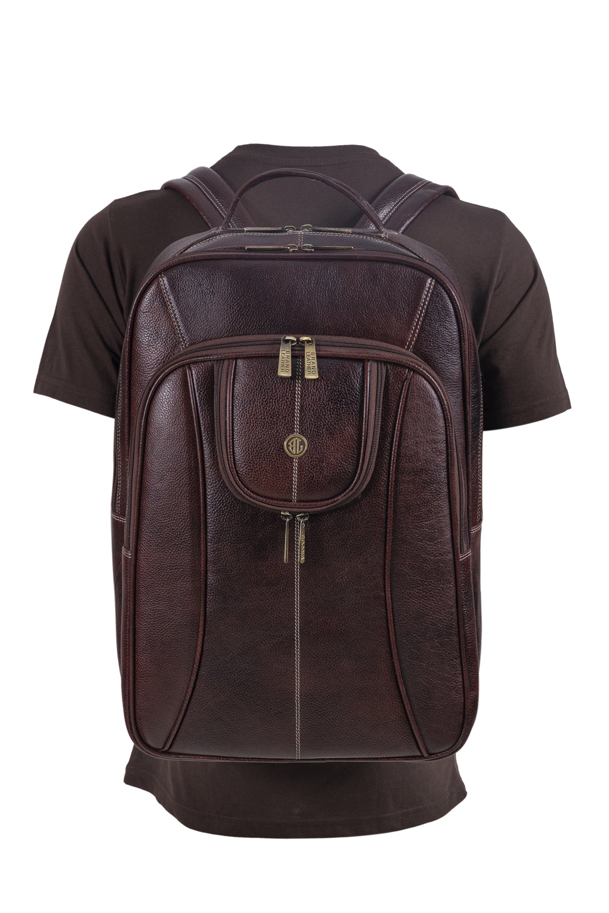 BRAND LEATHER Men's Full Grain Cow Hide Leather 17 Inch Laptop Backpack Large Capacity Weekender Overnight Camping Travel Rucksack