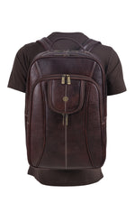 BRAND LEATHER Men's Full Grain Cow Hide Leather 17 Inch Laptop Backpack Large Capacity Weekender Overnight Camping Travel Rucksack