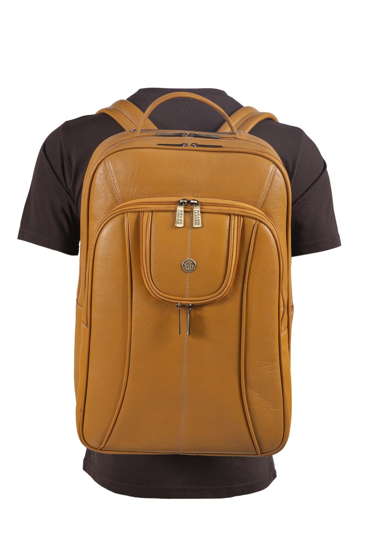 BRAND LEATHER Men's Full Grain Cow Hide Leather 17 Inch Laptop Backpack Large Capacity Weekender Overnight Camping Travel Rucksack