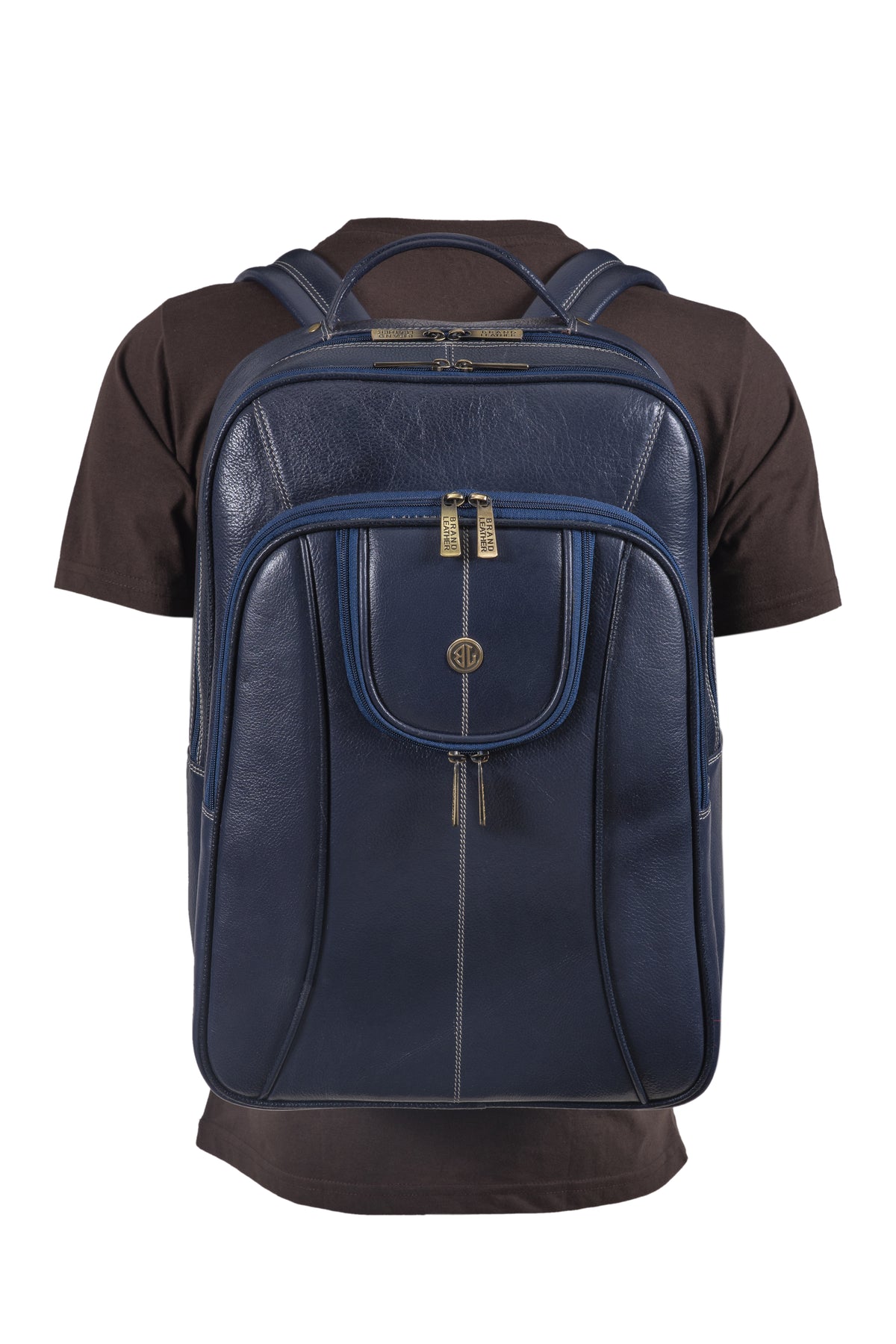 BRAND LEATHER Men's Full Grain Cow Hide Leather 17 Inch Laptop Backpack Large Capacity Weekender Overnight Camping Travel Rucksack