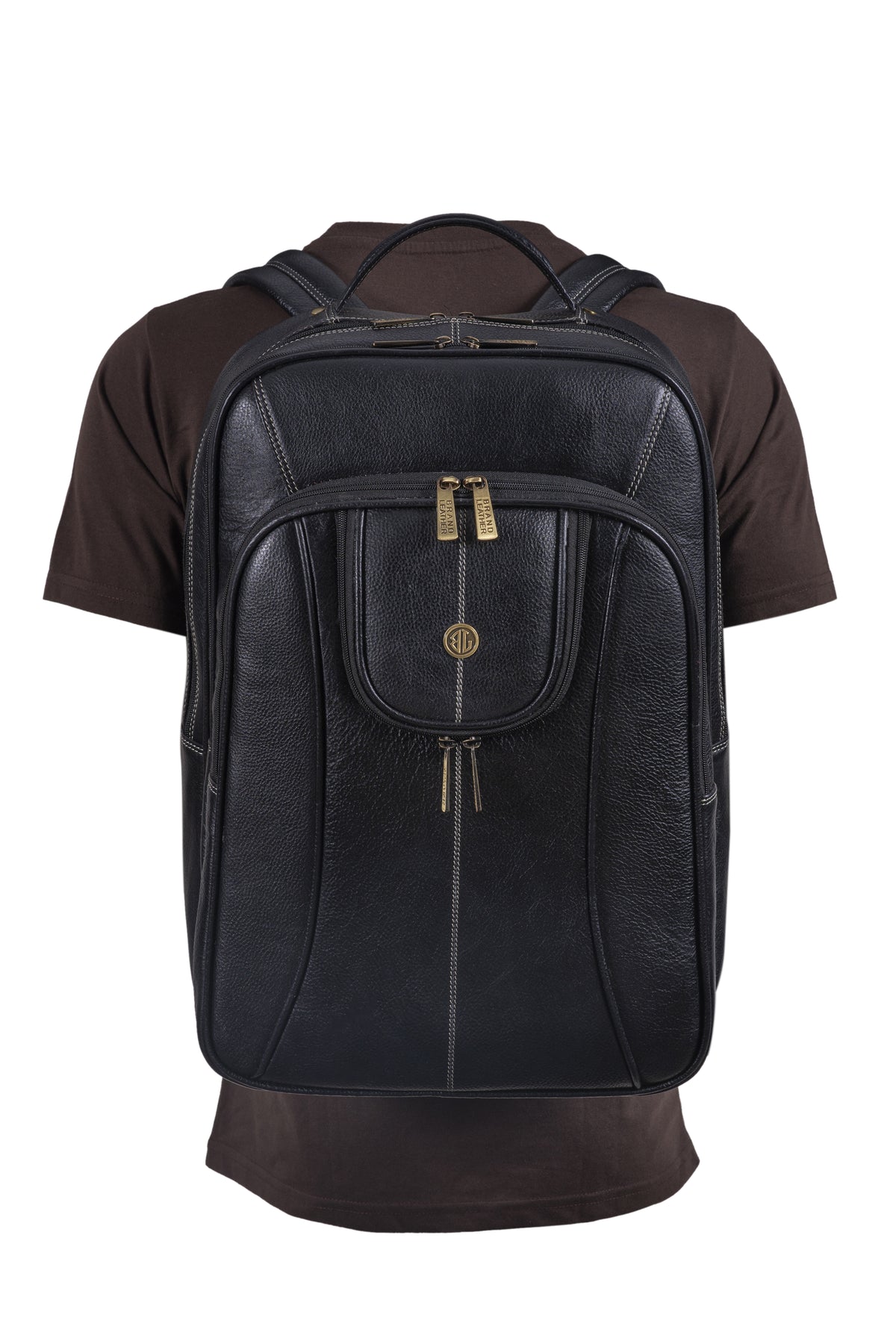 BRAND LEATHER Men's Full Grain Cow Hide Leather 17 Inch Laptop Backpack Large Capacity Weekender Overnight Camping Travel Rucksack