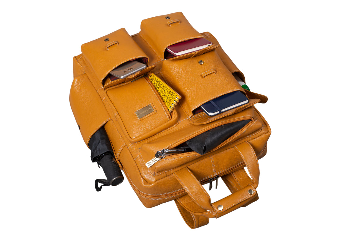 BRAND LEATHER Full Grain Buffalo - Hide Leather Backpack Large Capacity 15/15.6/16/17 Inch Laptop Bag Multi Pockets Travel Daypack