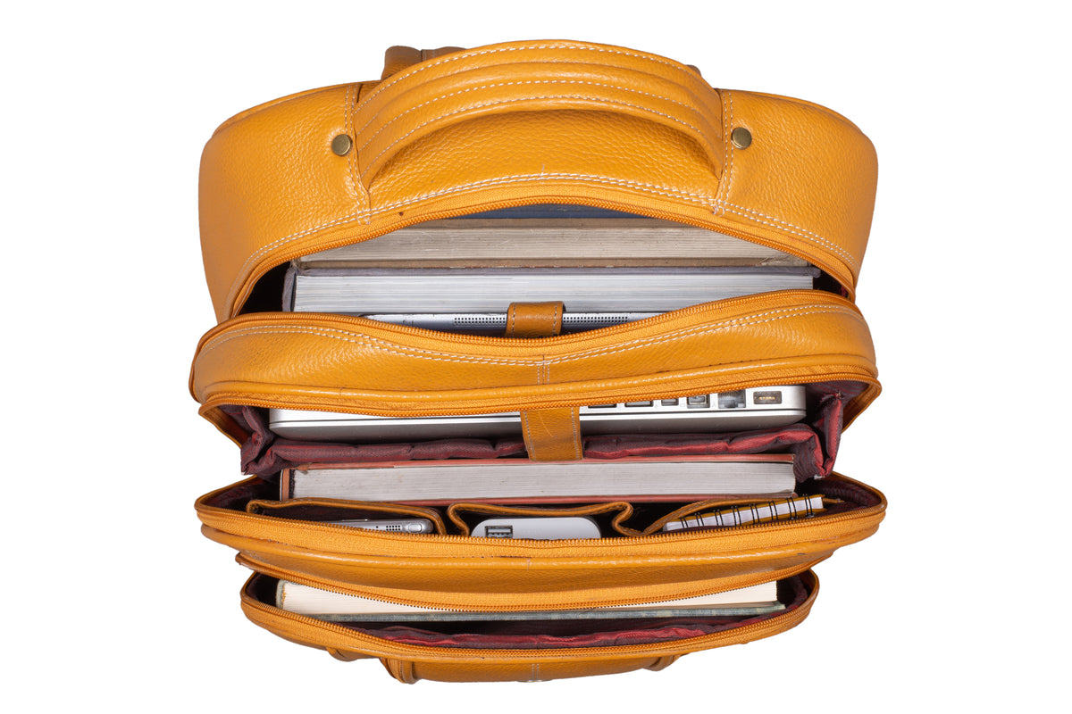 BRAND LEATHER Men's Full Grain Cow Hide Leather 17 Inch Laptop Backpack Large Capacity Weekender Overnight Camping Travel Rucksack