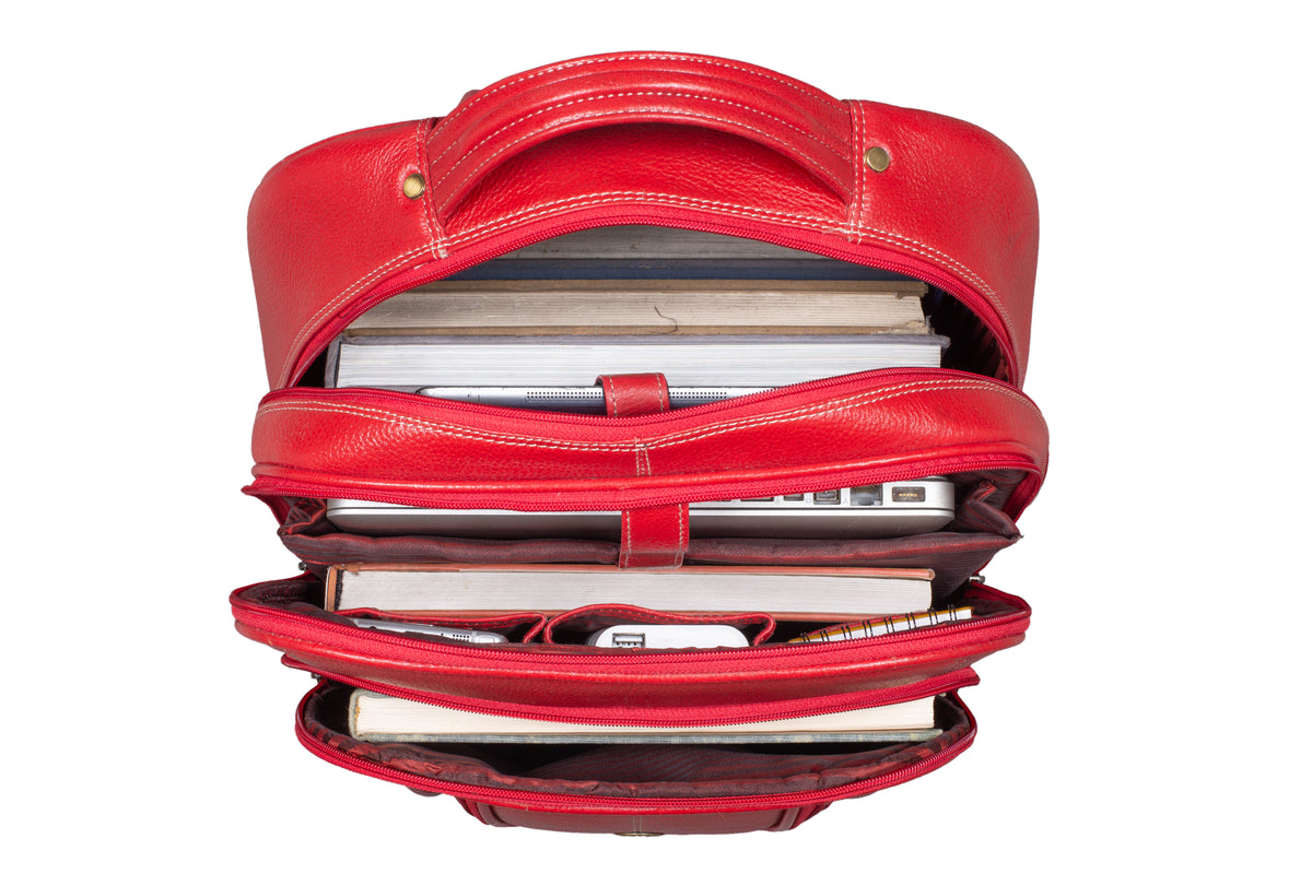 BRAND LEATHER Men's Full Grain Cow Hide Leather 17 Inch Laptop Backpack Large Capacity Weekender Overnight Camping Travel Rucksack