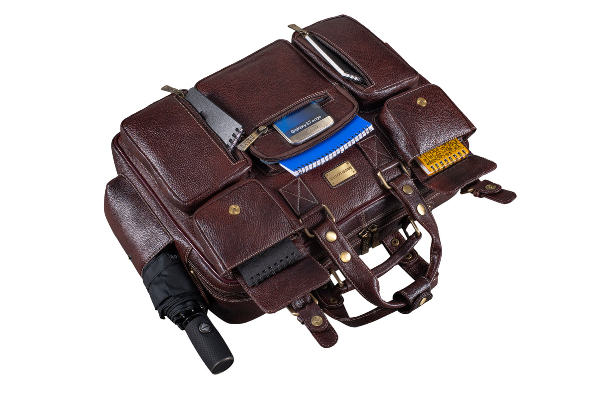 BRAND LEATHER Genuine Leather Laptop Bag for Men - Office Bag, Brown - Fits Up to 14/15.6/16 Inch Laptop/MacBook - Laptop Messenger Bag/Side Shoulder Bag with Adjustable Strap - 1 Year Warranty