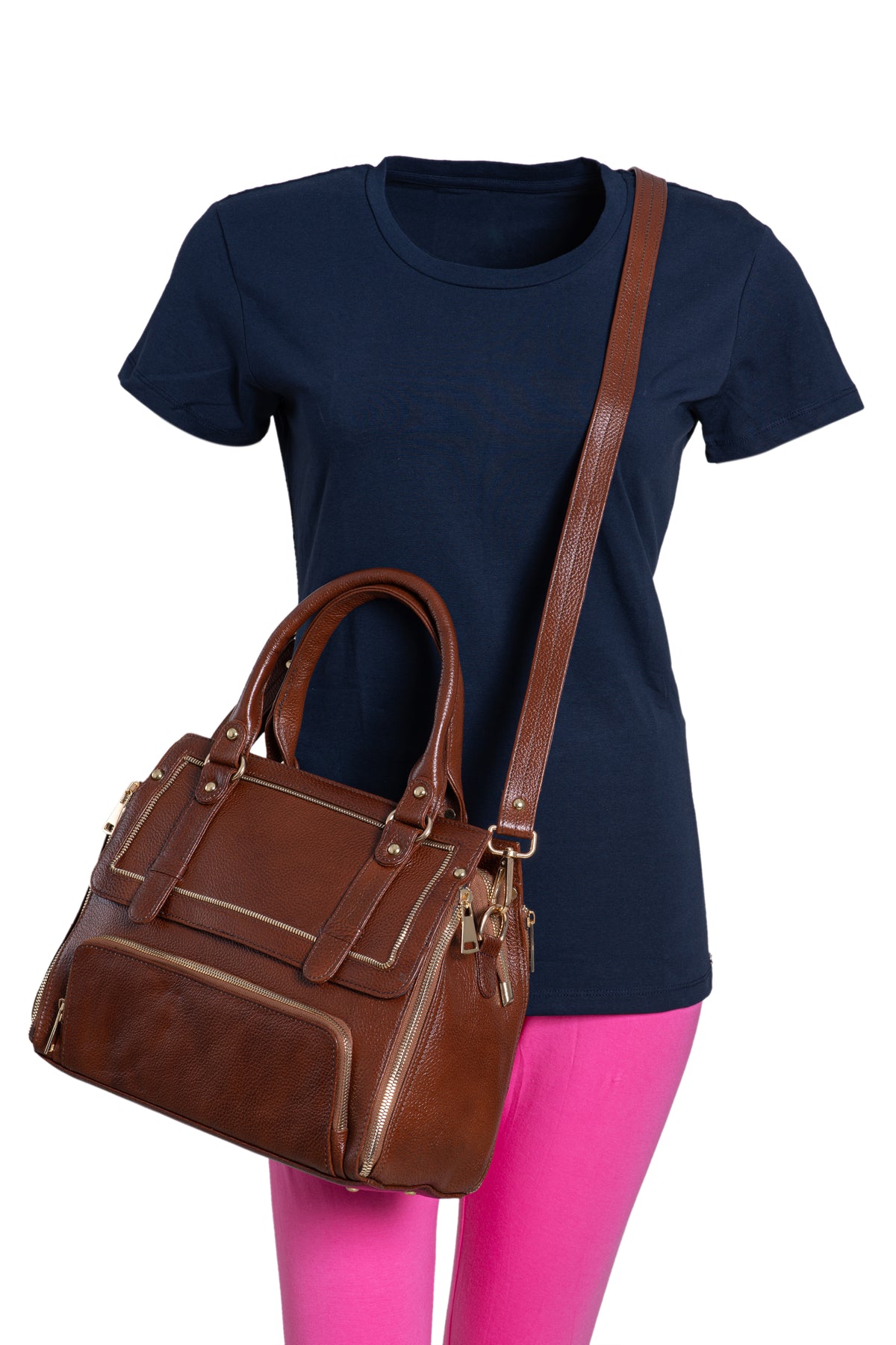 BRAND LEATHER Women's Genuine Leather Handbags Shoulder Bag Satchel Designer Ladies Purse Crossbody Bags With Golden Metal Zipper