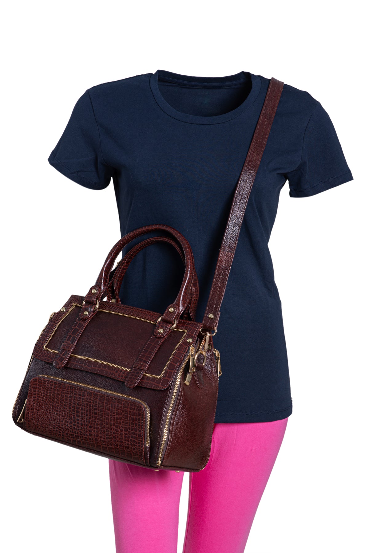 BRAND LEATHER Women's Genuine Leather Handbags Shoulder Bag Satchel Designer Ladies Purse Crossbody Bags With Golden Metal Zipper