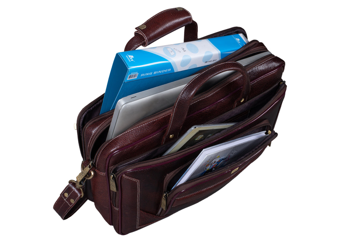 Genuine Leather Laptop Bag for Men - Office Bag, Brown - Fits Up to 16-inch Laptop/MacBook - Shoulder Bag/Hand Bag