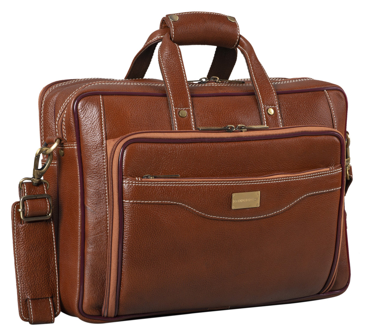 BRAND LEATHER Genuine Leather Laptop Bag for Men/Office Bag for Men, Brown | Fits Upto 16 Inch Laptop/MacBook | Handbags with Shoulder Straps | Leather Bag for Men | Trolley Strap in Laptop Bag