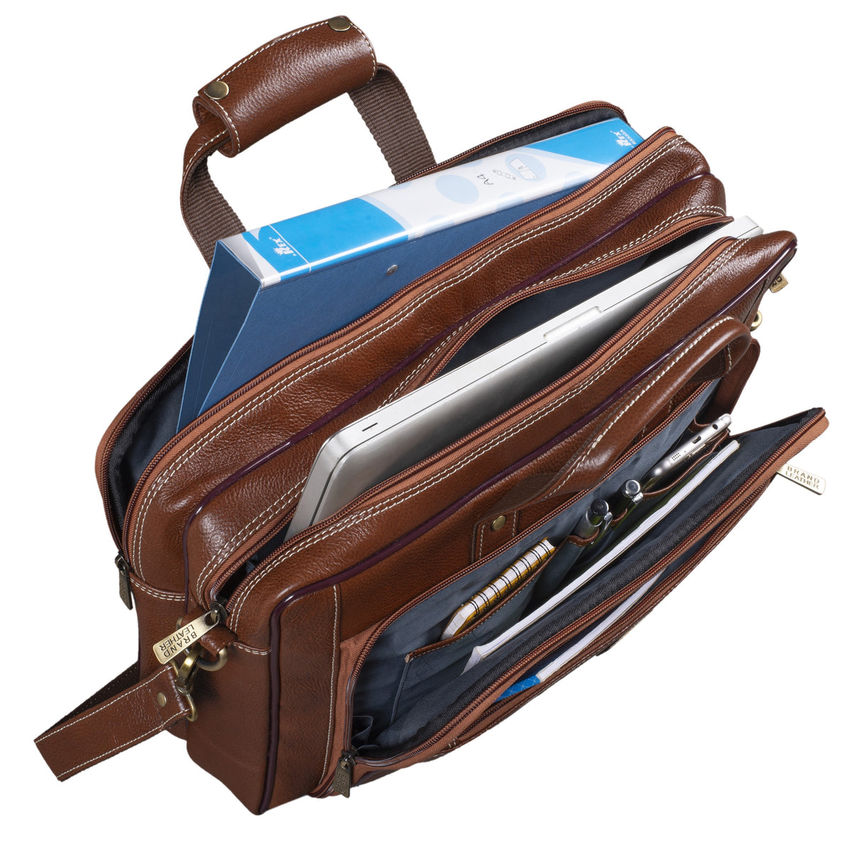 BRAND LEATHER Genuine Leather Laptop Bag for Men/Office Bag for Men, Brown | Fits Upto 16 Inch Laptop/MacBook | Handbags with Shoulder Straps | Leather Bag for Men | Trolley Strap in Laptop Bag